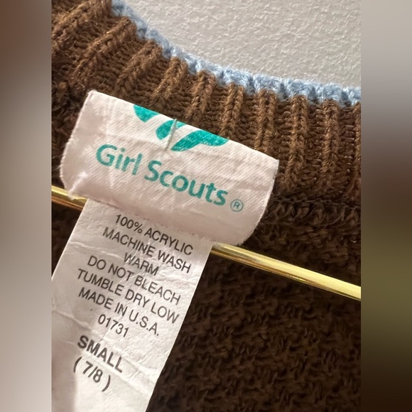 Vintage Girl Scouts Brown V-Neck Button-Up Preppy Sweater - Picture 6 of 7